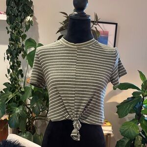 Olive 🫒 Striped Knot-Front Women’s Top